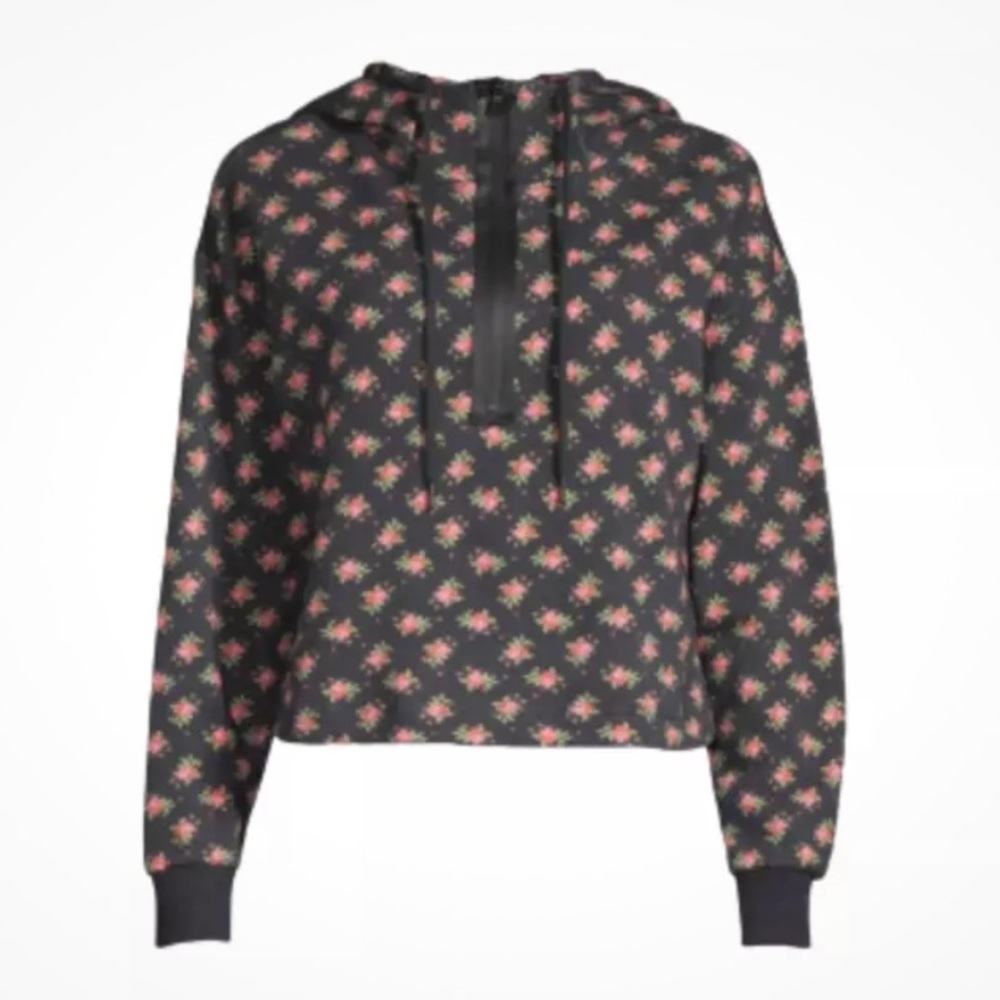 Alice + Olivia black pink  floral half zip crop hoodie size small p
